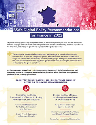 BSA’s Digital Policy Recommendations for France in 2022 cover