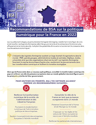 Recommandations de BSA sur la politique numérique pour la France en 2022
