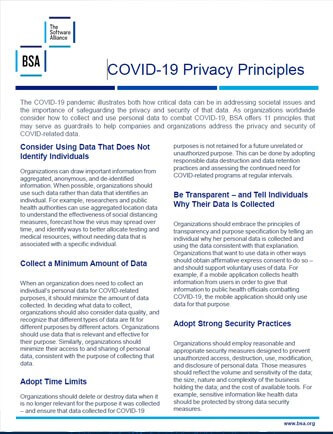 BSA COVID-19 Privacy Principles cover