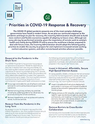 BSA Priorities in COVID-19 Response & Recovery cover