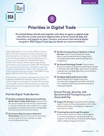 BSA Priorities in Digital Trade cover