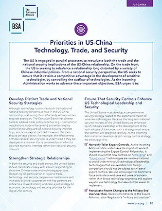 BSA Priorities in US-China Technology, Trade, and Security cover