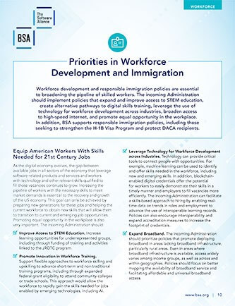 BSA Priorities in Workforce Development and Immigration cover