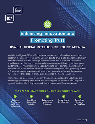 Enhancing Innovation and Promoting Trust: BSA’s Artificial Intelligence Policy Agenda cover
