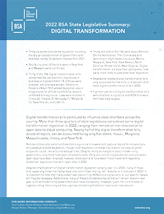 BSA 2022 State Legislative Summaries - Digital Transformation cover
