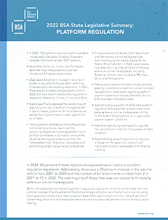 US: BSA 2022 State Legislative Summaries - Platform Regulation cover