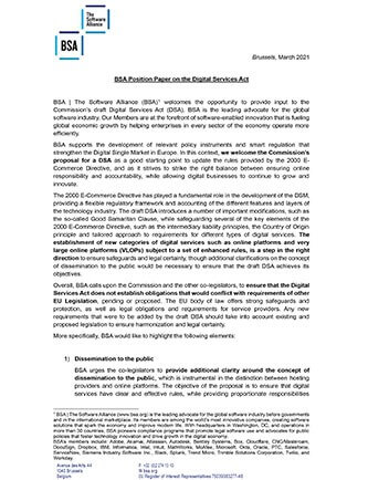 EU: BSA Position Paper on the Digital Services Act (DSA) cover