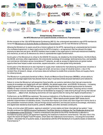 Global: Industry Statement on the WTO Moratorium on Customs Duties on Electronic Transmissions cover