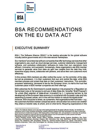 BSA Recommendations on the EU Data Act cover