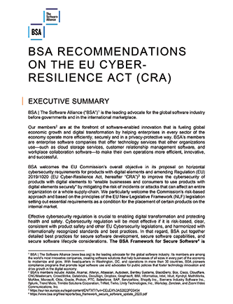 BSA Recommendations on the EU Cyber-Resilience Act (CRA) cover