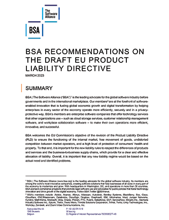 BSA Position Paper on Draft EU Product Liability Directive cover