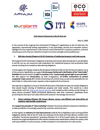 EU: Joint Industry Statement on the EU Data Act cover
