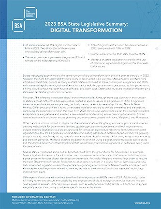 US: BSA 2023 State Legislative Summary Digital Transformation cover