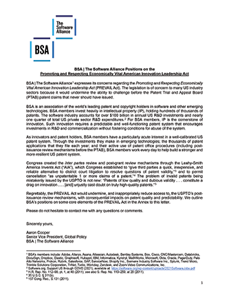 US: BSA Position Paper on PREVAIL Act cover