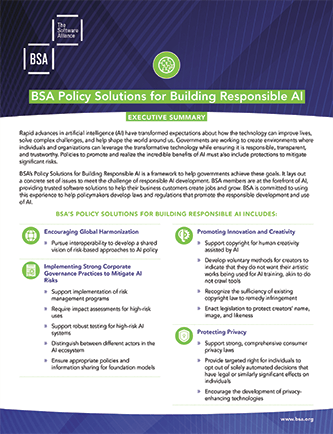 BSA Policy Solutions for Building Responsible AI - Executive Summary