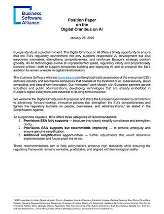 EU: BSA Position Paper on the Digital Omnibus on AI (Simplification) cover